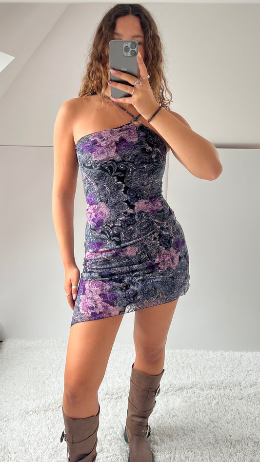 00s purple lace paisley mini dress- size XS
