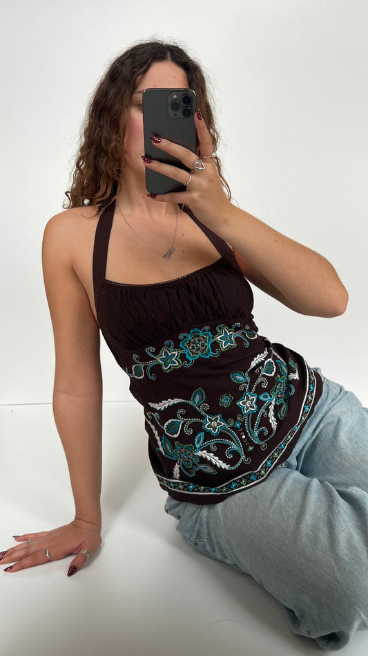 00s brown embroidered cami- size M