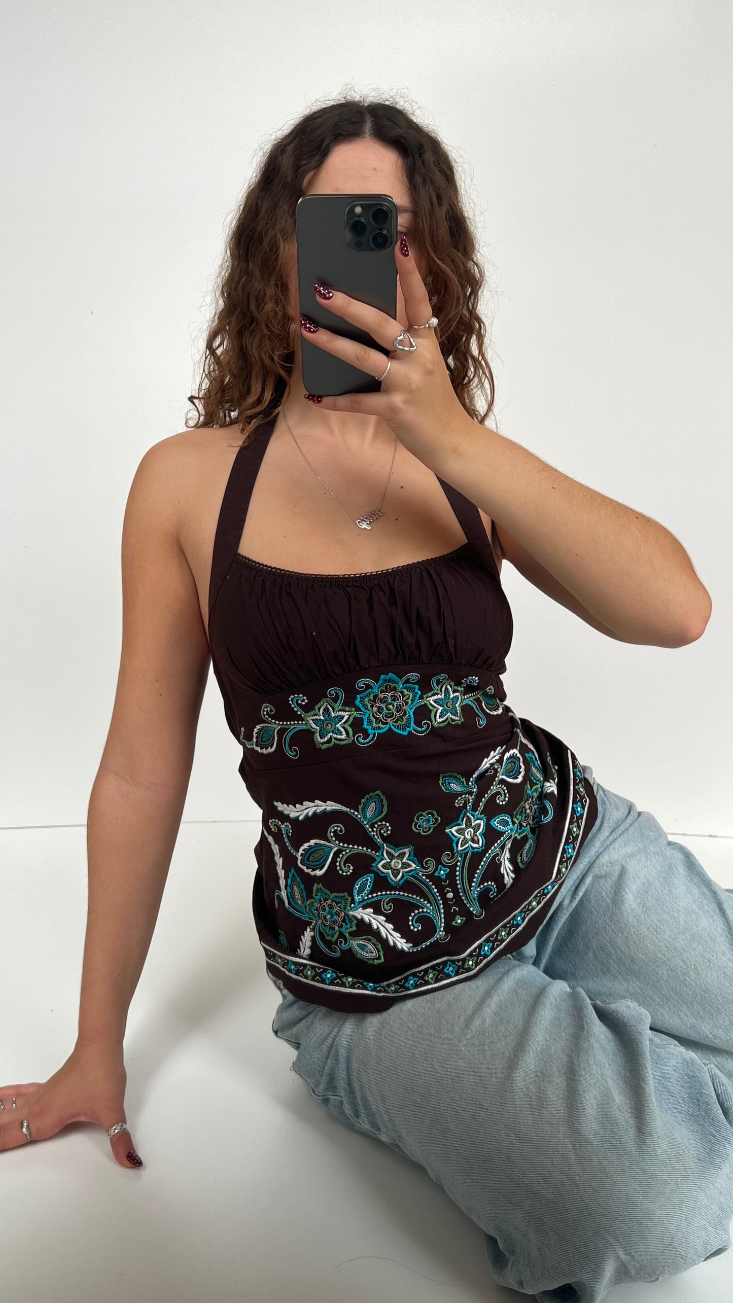00s brown embroidered cami- size M