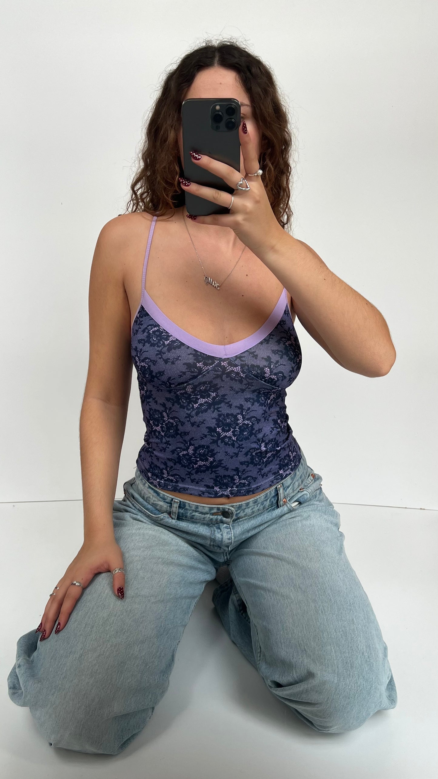 00s purple lacey cami- size S