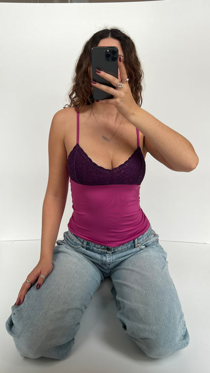 00s pink purple lace cami- size S