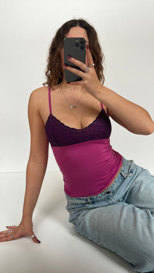00s pink purple lace cami- size S