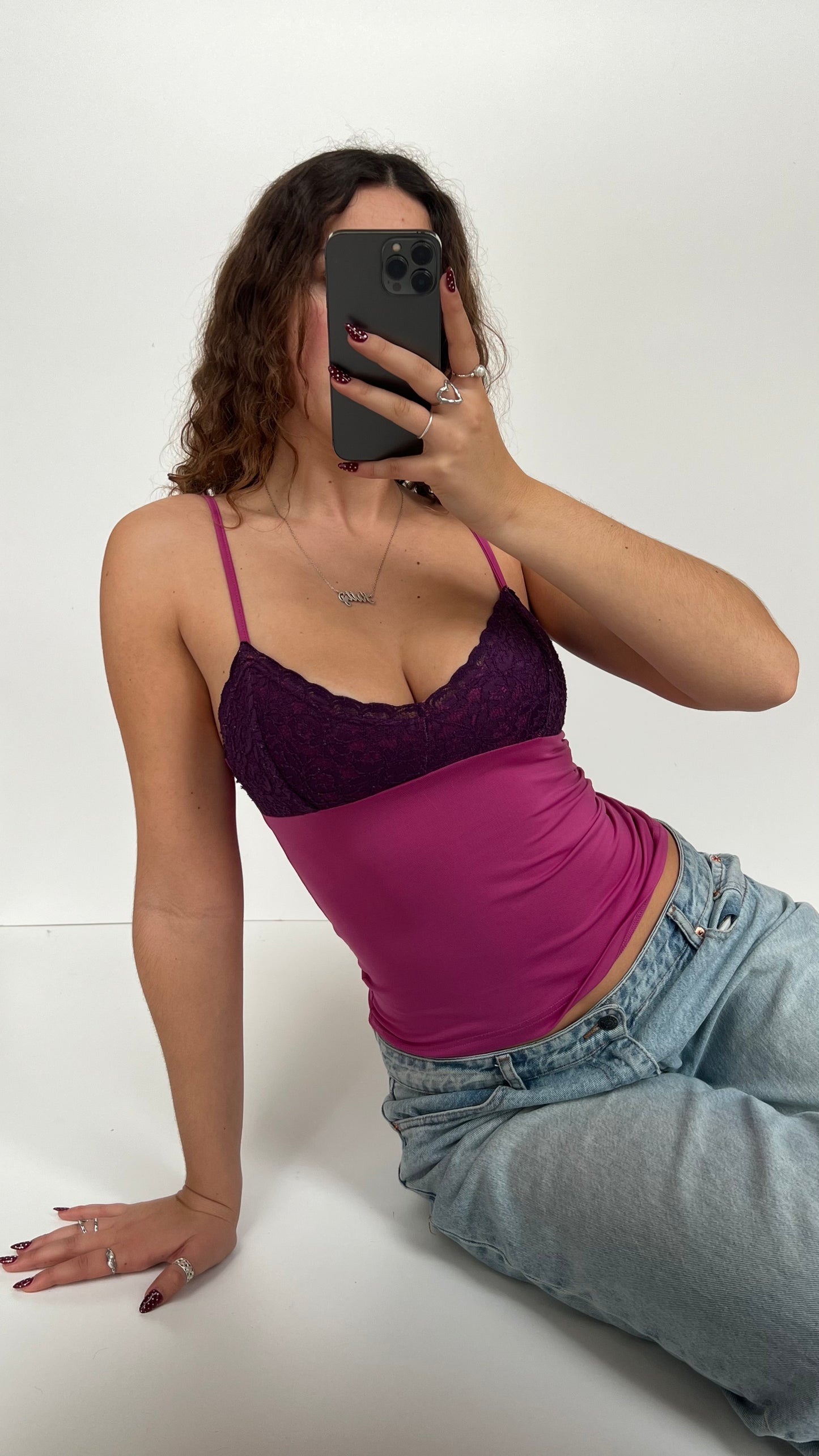 00s pink purple lace cami- size S