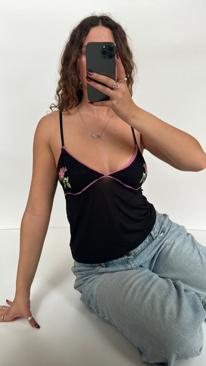 00s black pink lace cami- size M