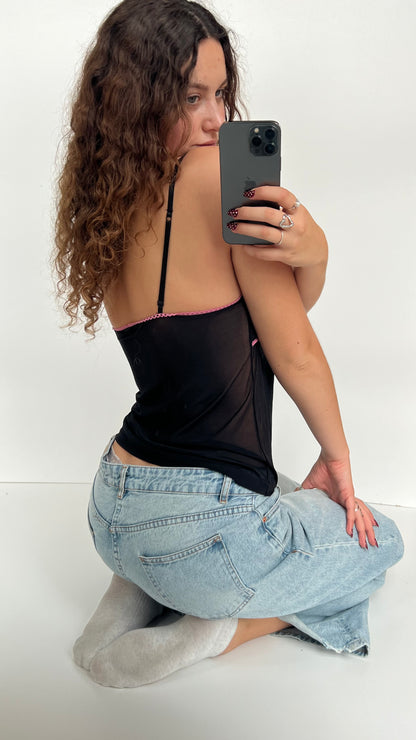 00s black pink lace cami- size M