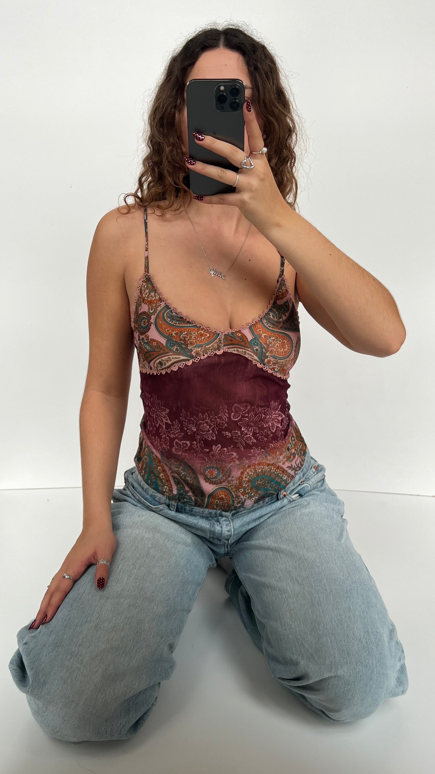 00s pink paisley mesh cami- size S