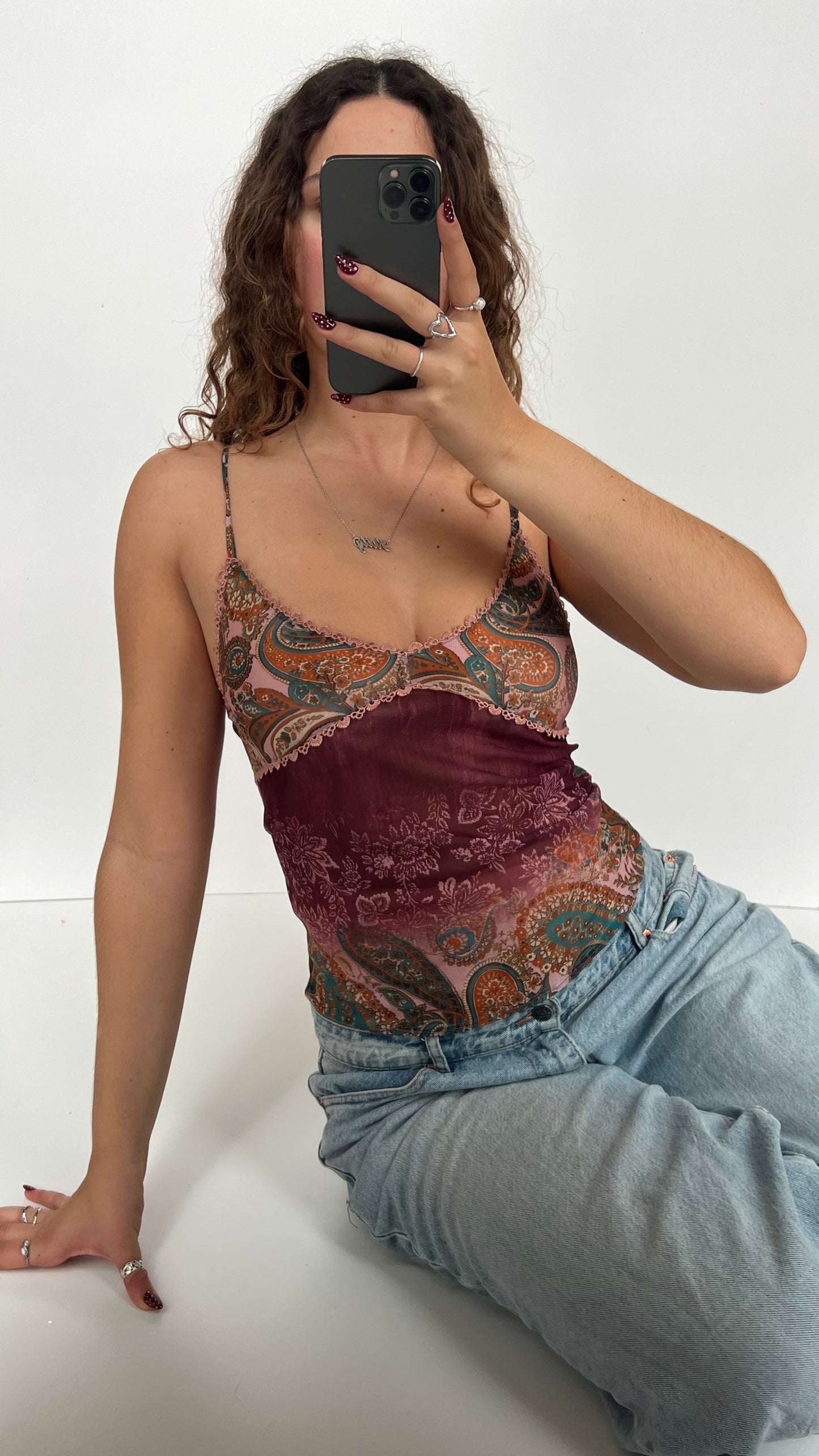 00s pink paisley mesh cami- size S