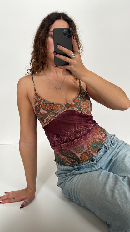00s pink paisley mesh cami- size S