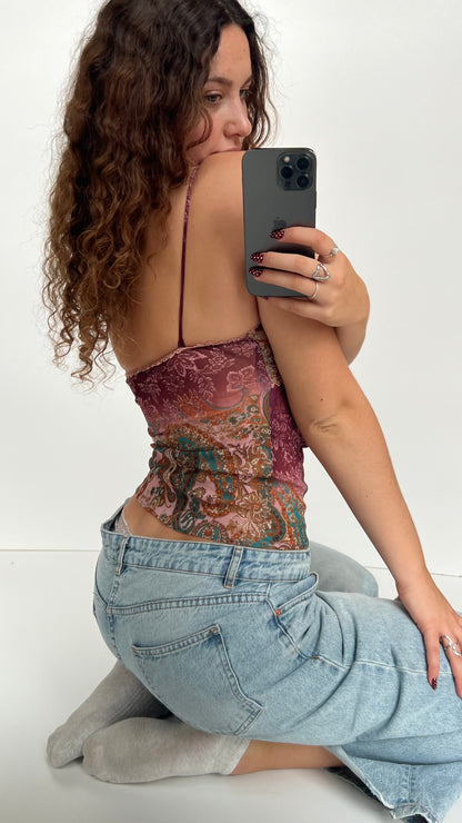 00s pink paisley mesh cami- size S
