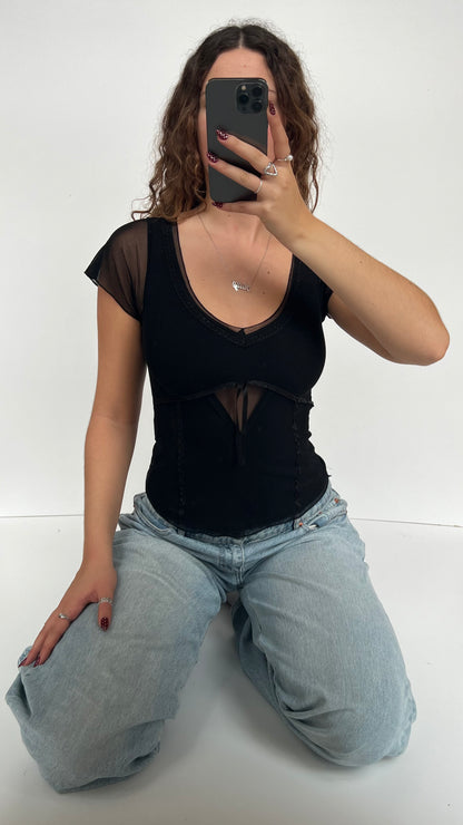 00s black mesh babydoll top- size S