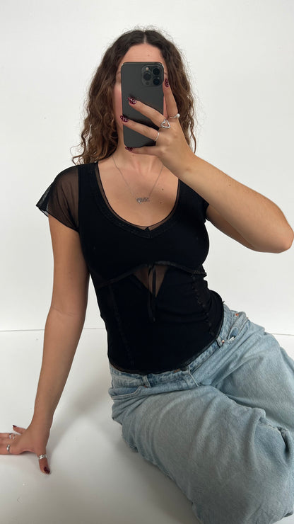 00s black mesh babydoll top- size S