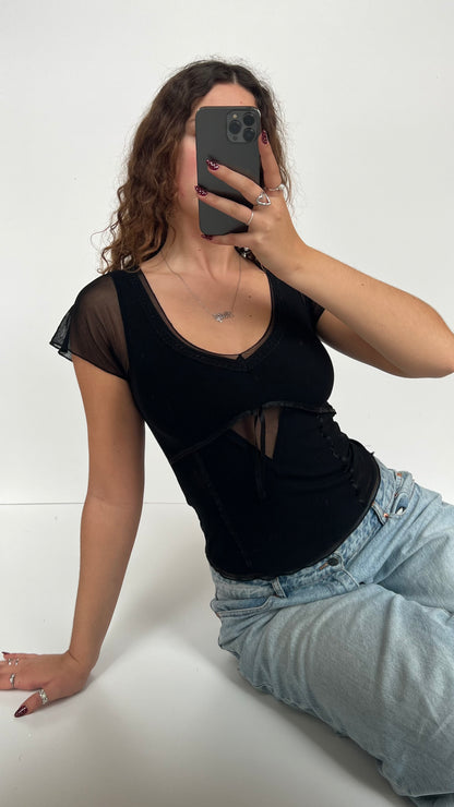 00s black mesh babydoll top- size S