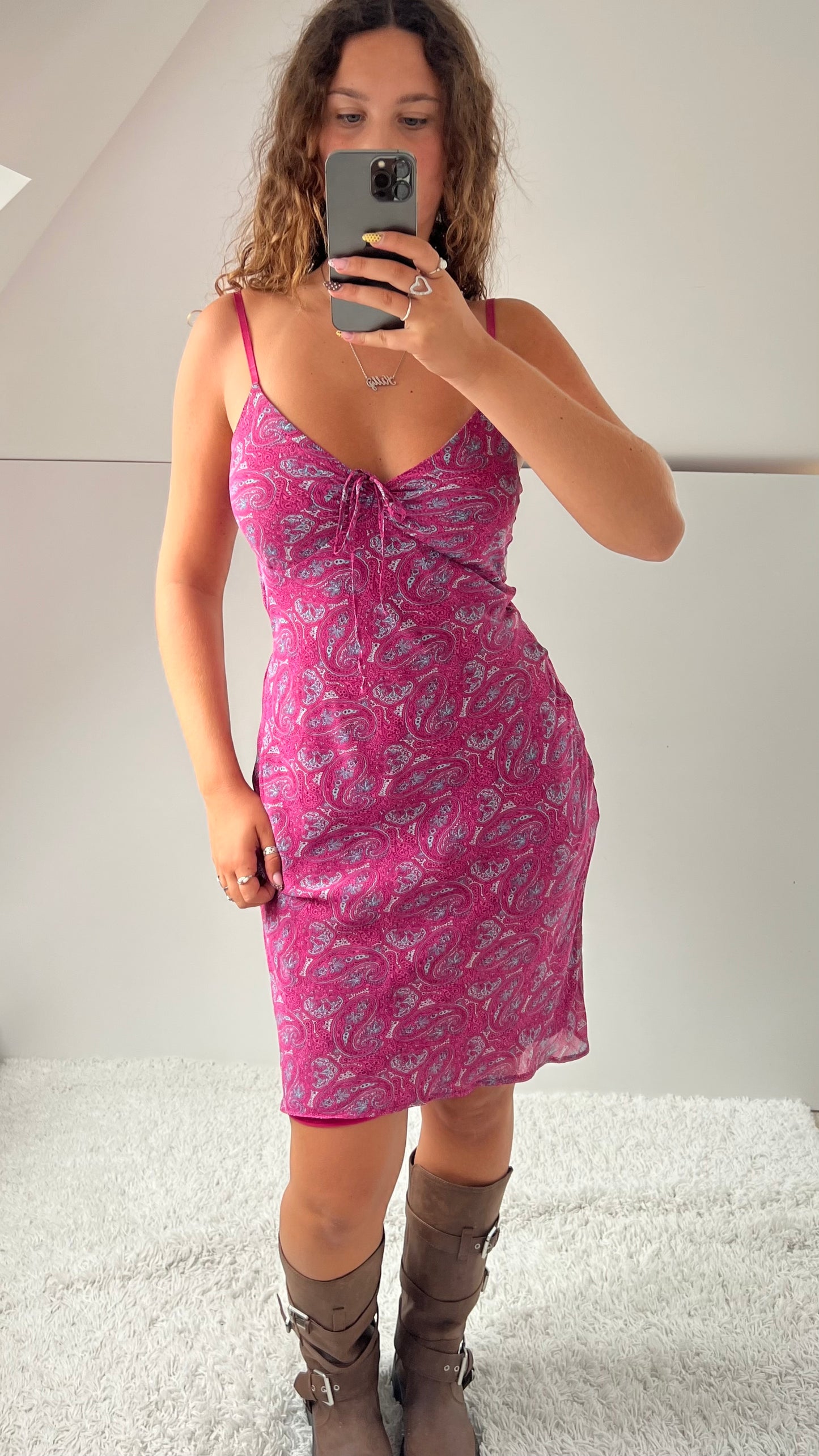 00s pink paisley midi dress- size S