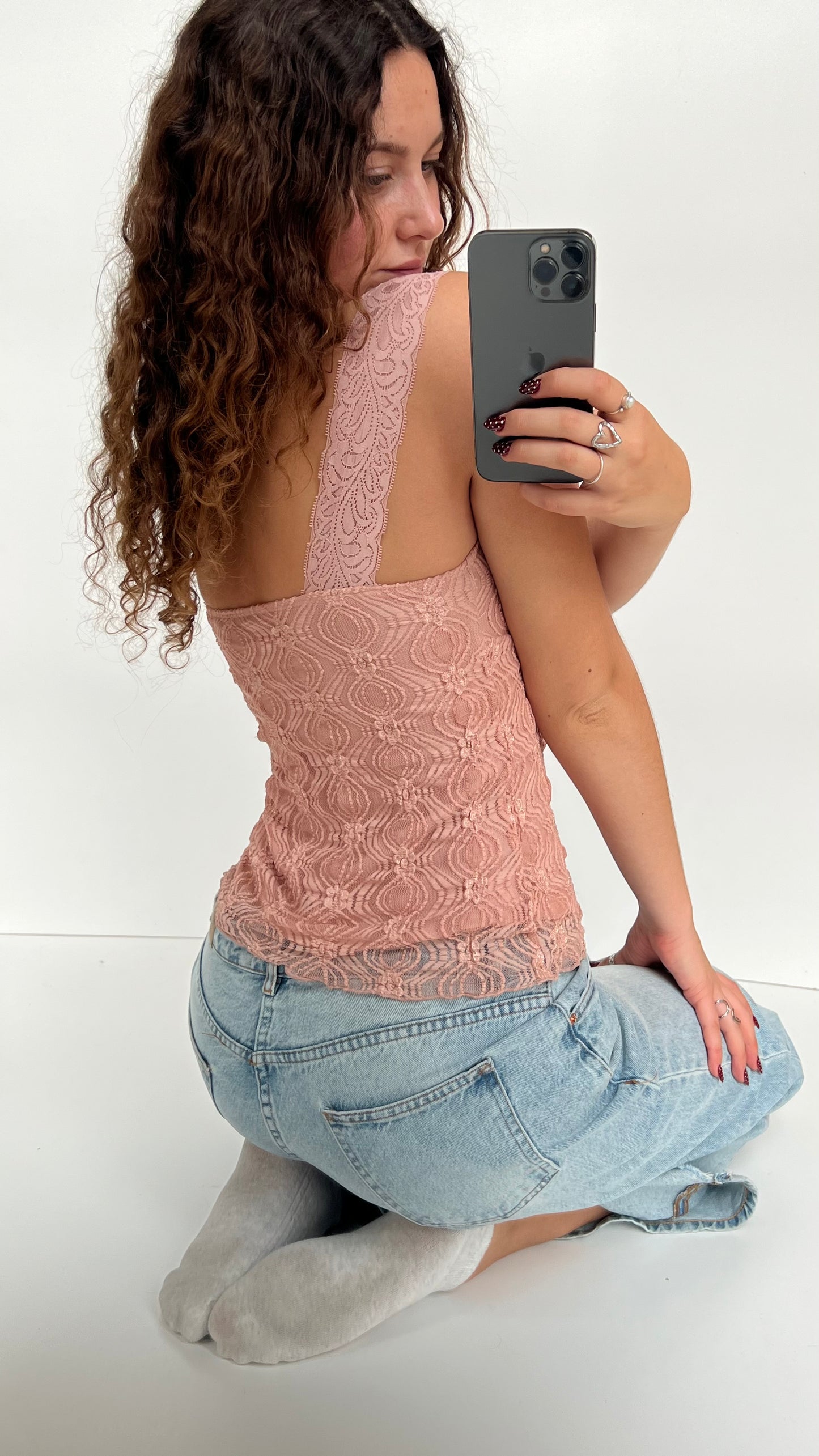 00s pink lace tank top- size M