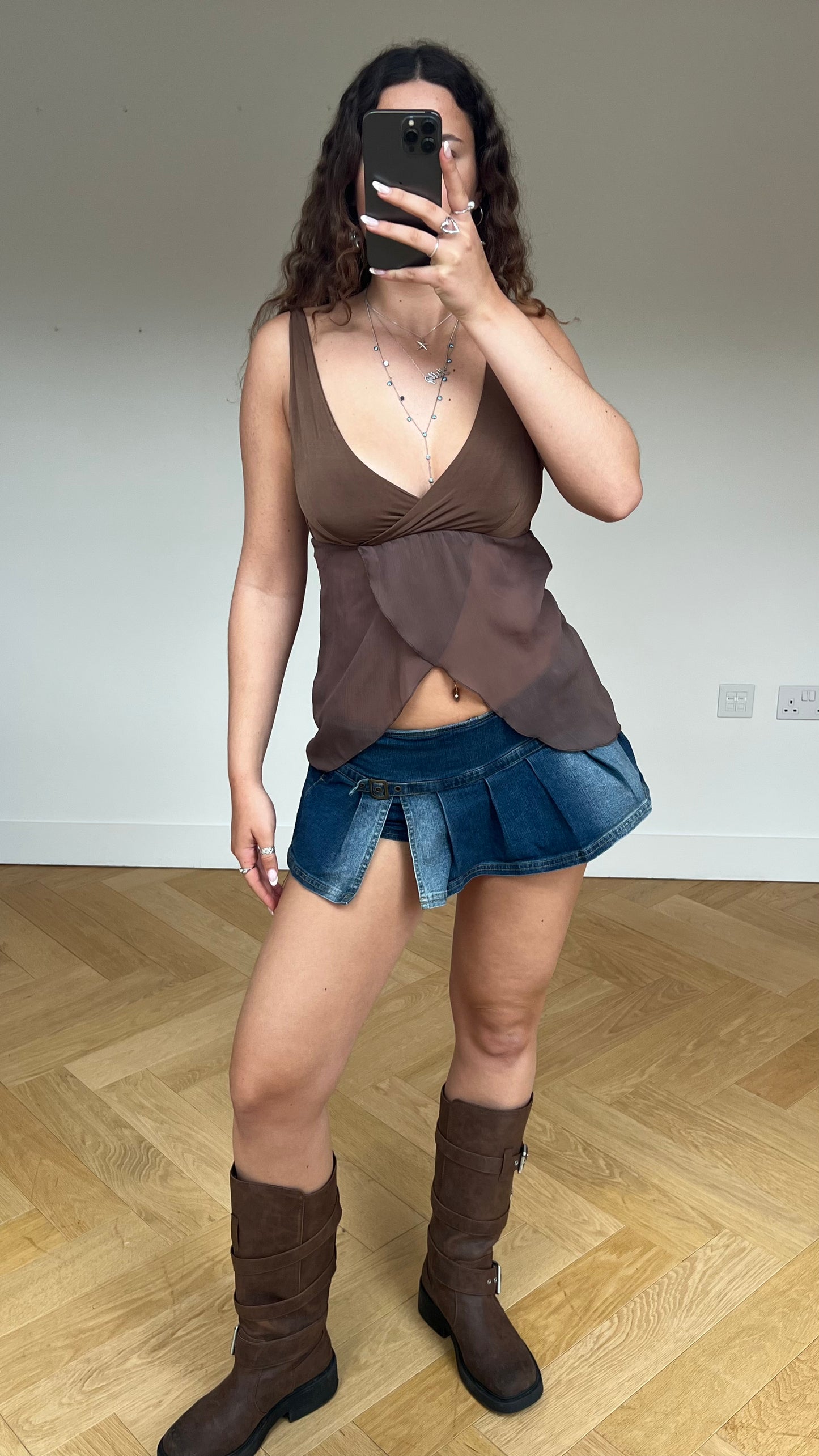 00s pleated denim micro skirt- size M