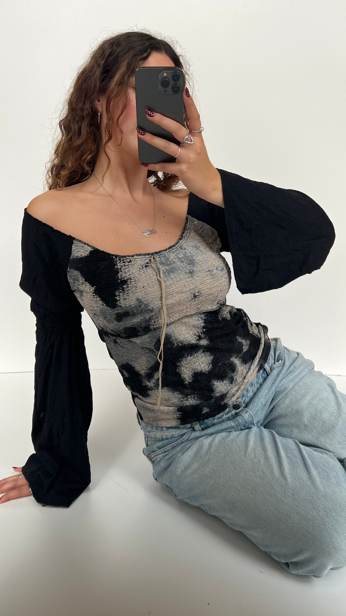 00s black milkmaid long sleeve top- size L