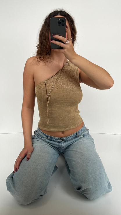 00s brown knit one shoulder top- size M