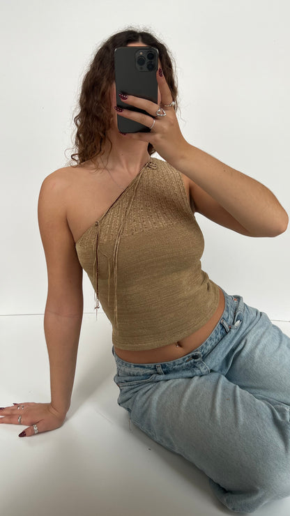 00s brown knit one shoulder top- size M