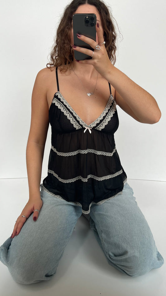 00s black mesh lace cami- size M