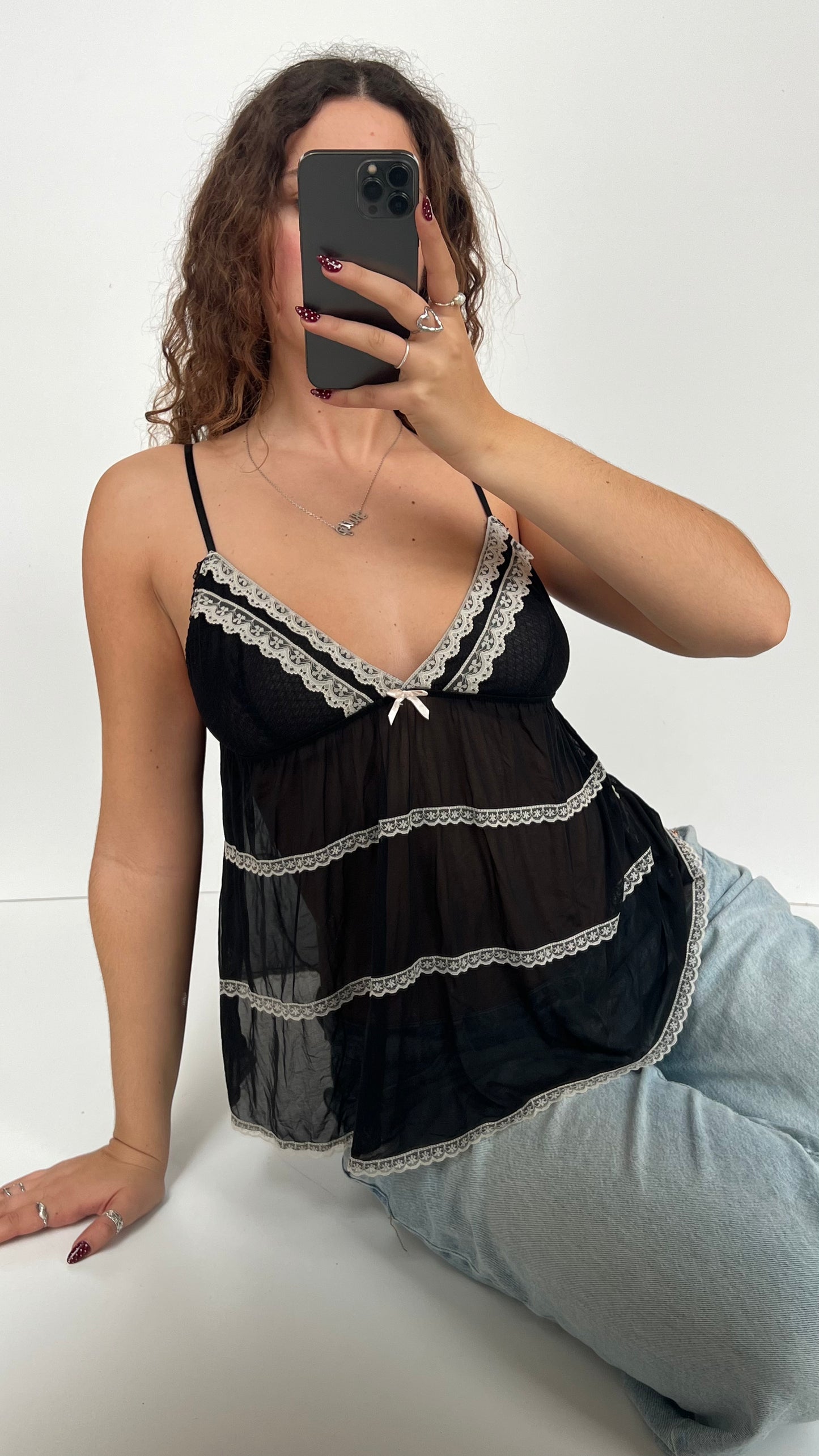 00s black mesh lace cami- size M