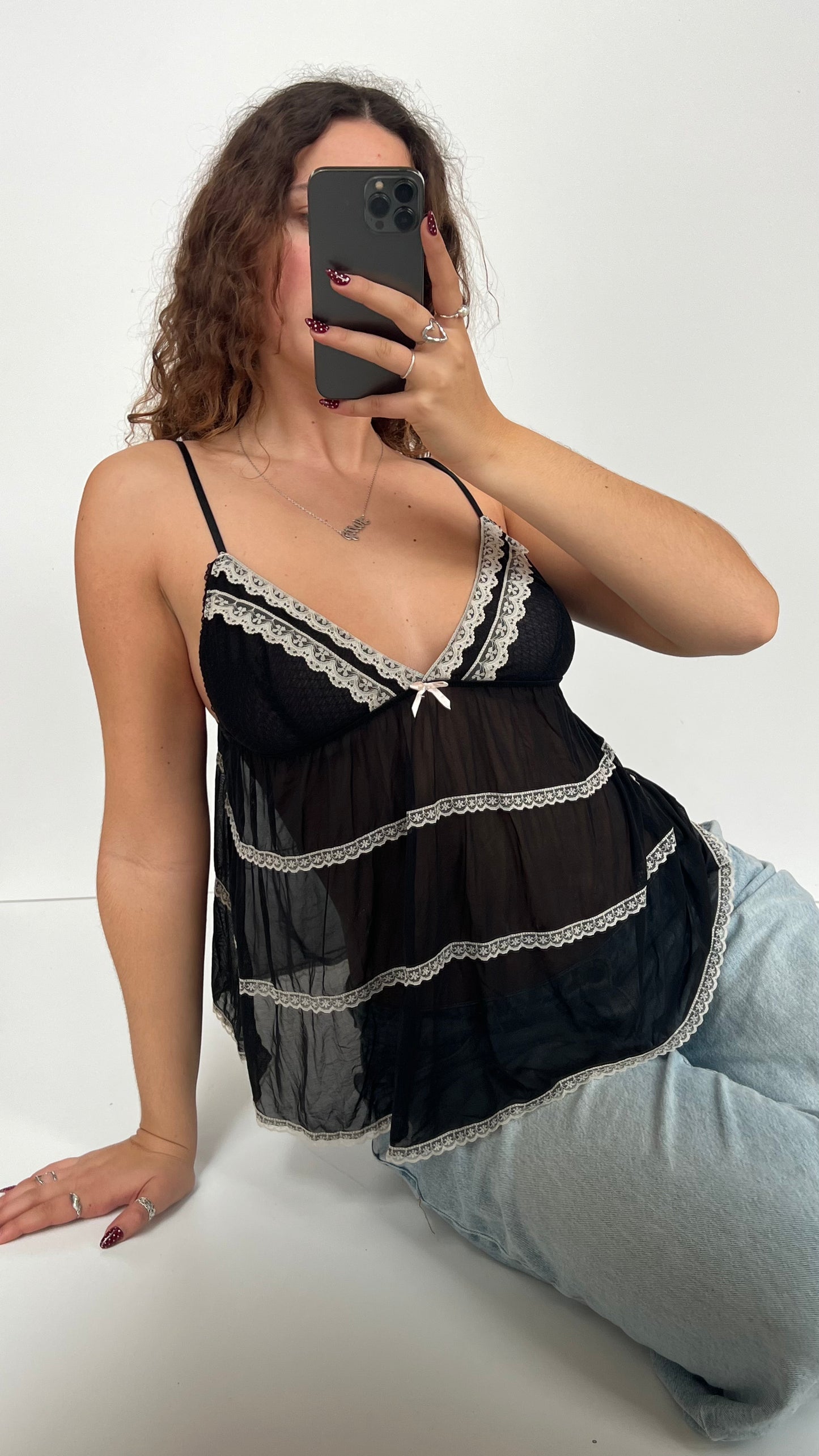 00s black mesh lace cami- size M