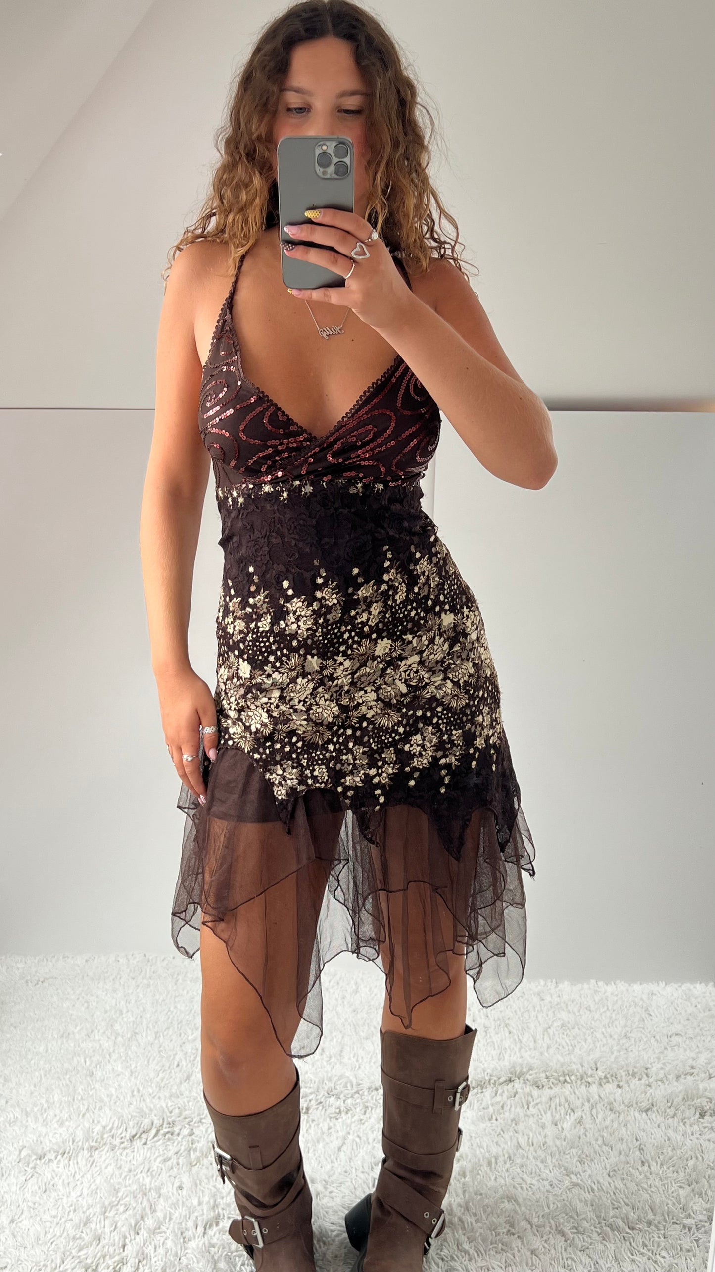 00s brown fairy lace dress- size M
