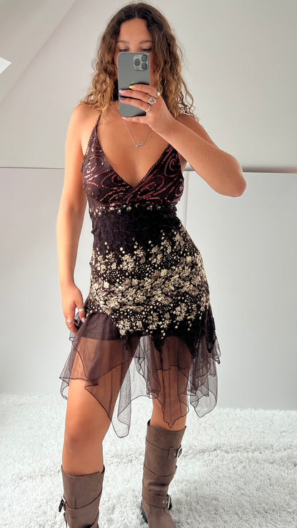 00s brown fairy lace dress- size M