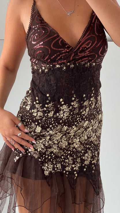 00s brown fairy lace dress- size M