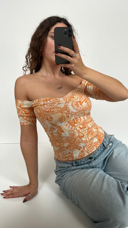 00s orange off the shoulder top- size S