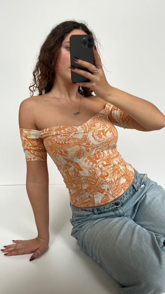 00s orange off the shoulder top- size S