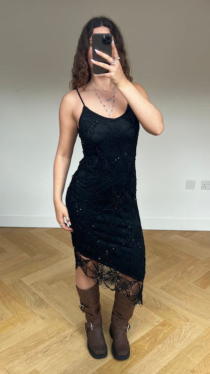00s black sequin midi dress- size S