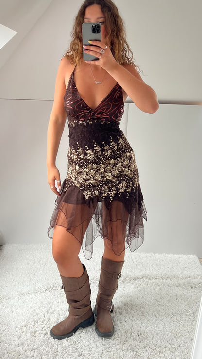 00s brown fairy lace dress- size M