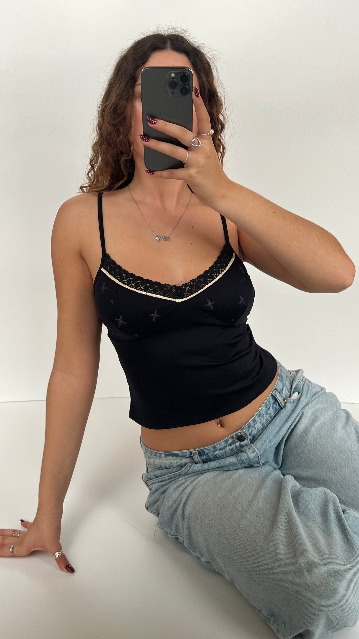 00s black beaded lace cami- size S