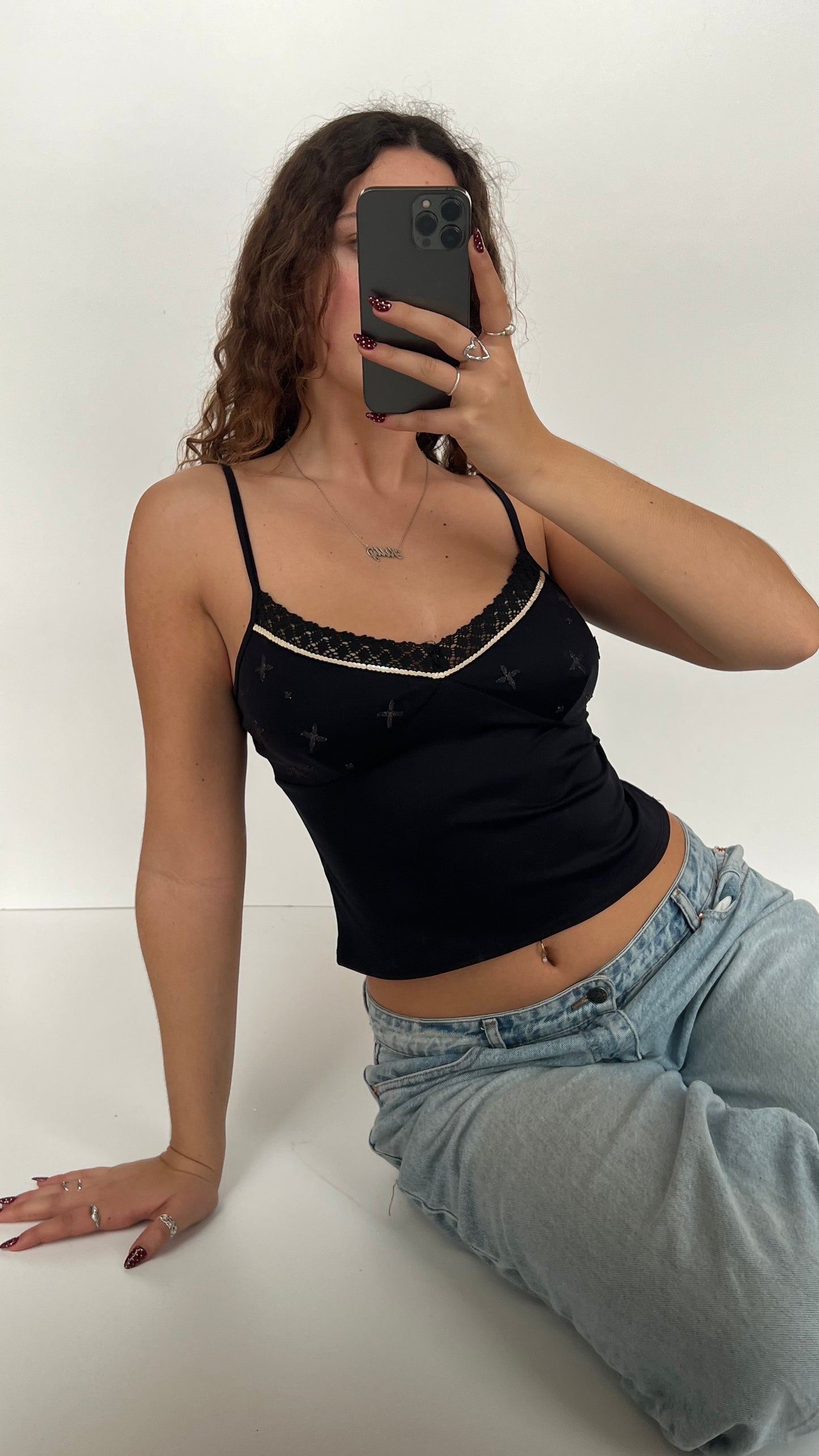 00s black beaded lace cami- size S