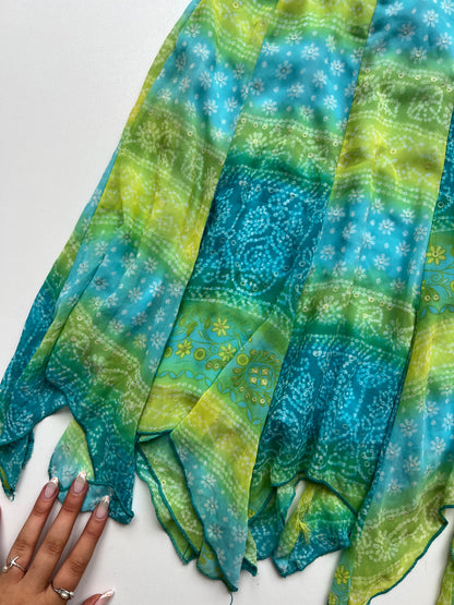 00s blue green mesh midi skirt- size S