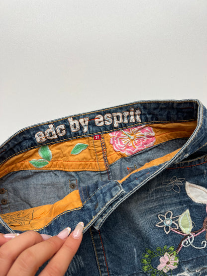 00s denim embroidered mini skirt- size S