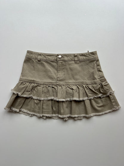 00s beige ruffle mini skirt- size S