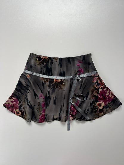 00s grey floral mini skirt- size S