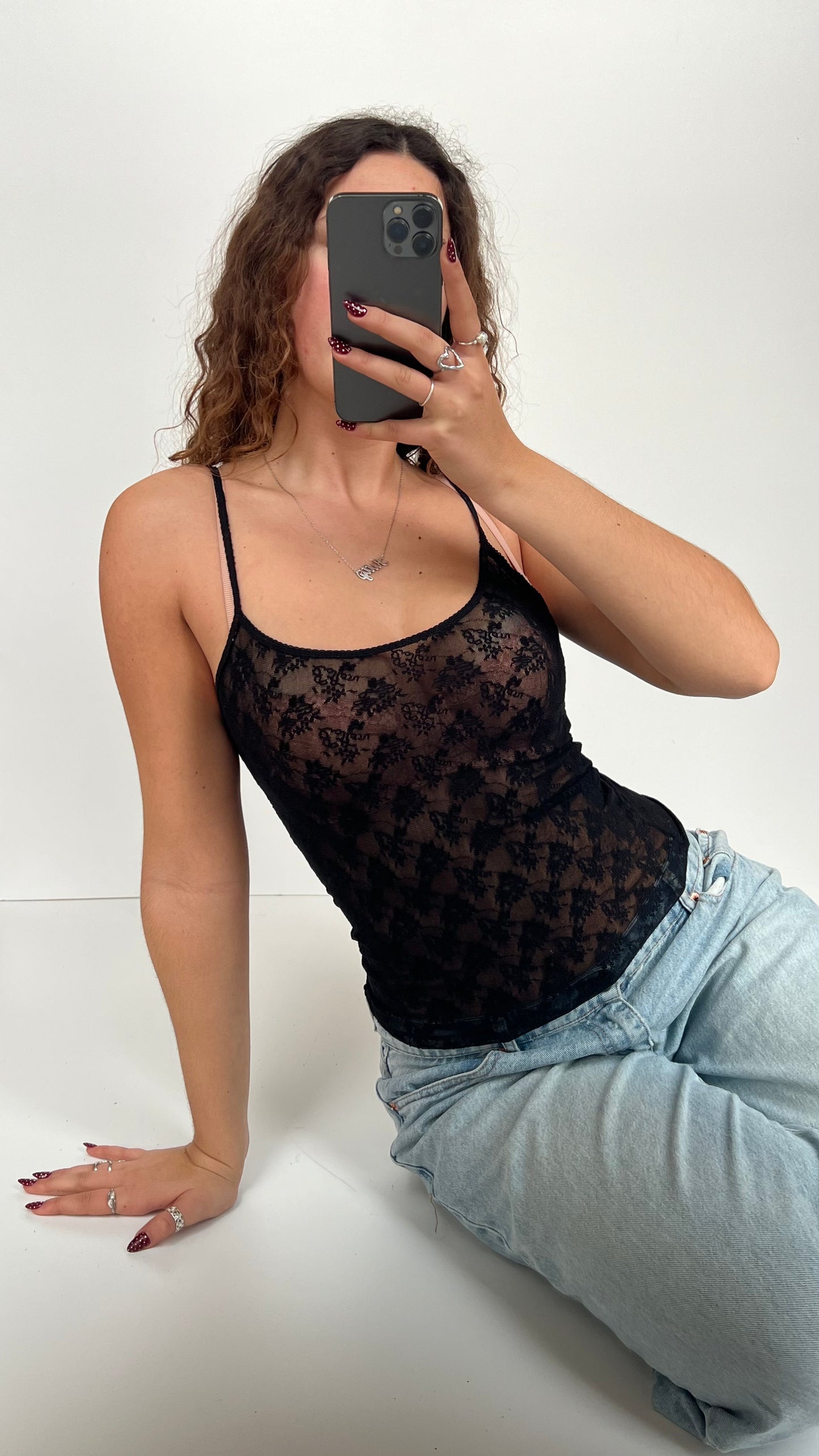 00s black lace cami- size S