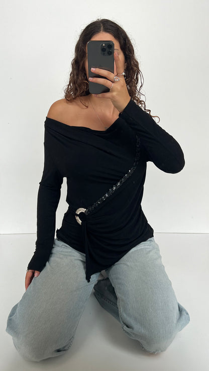 00s black sequin top- size L