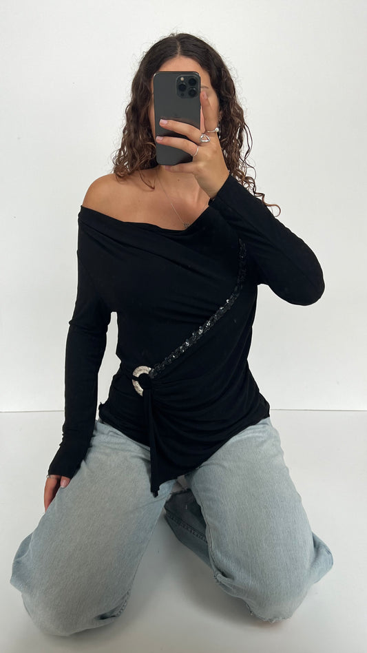 00s black sequin top- size L