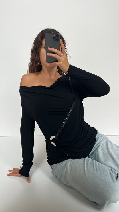 00s black sequin top- size L