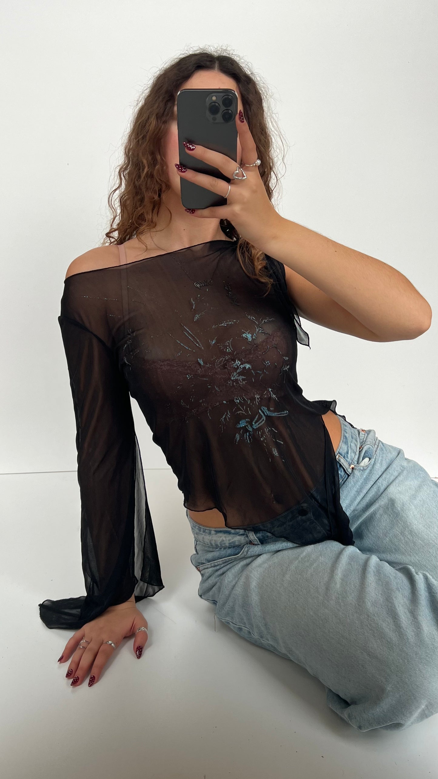 00s black mesh asymmetric top- size S/M
