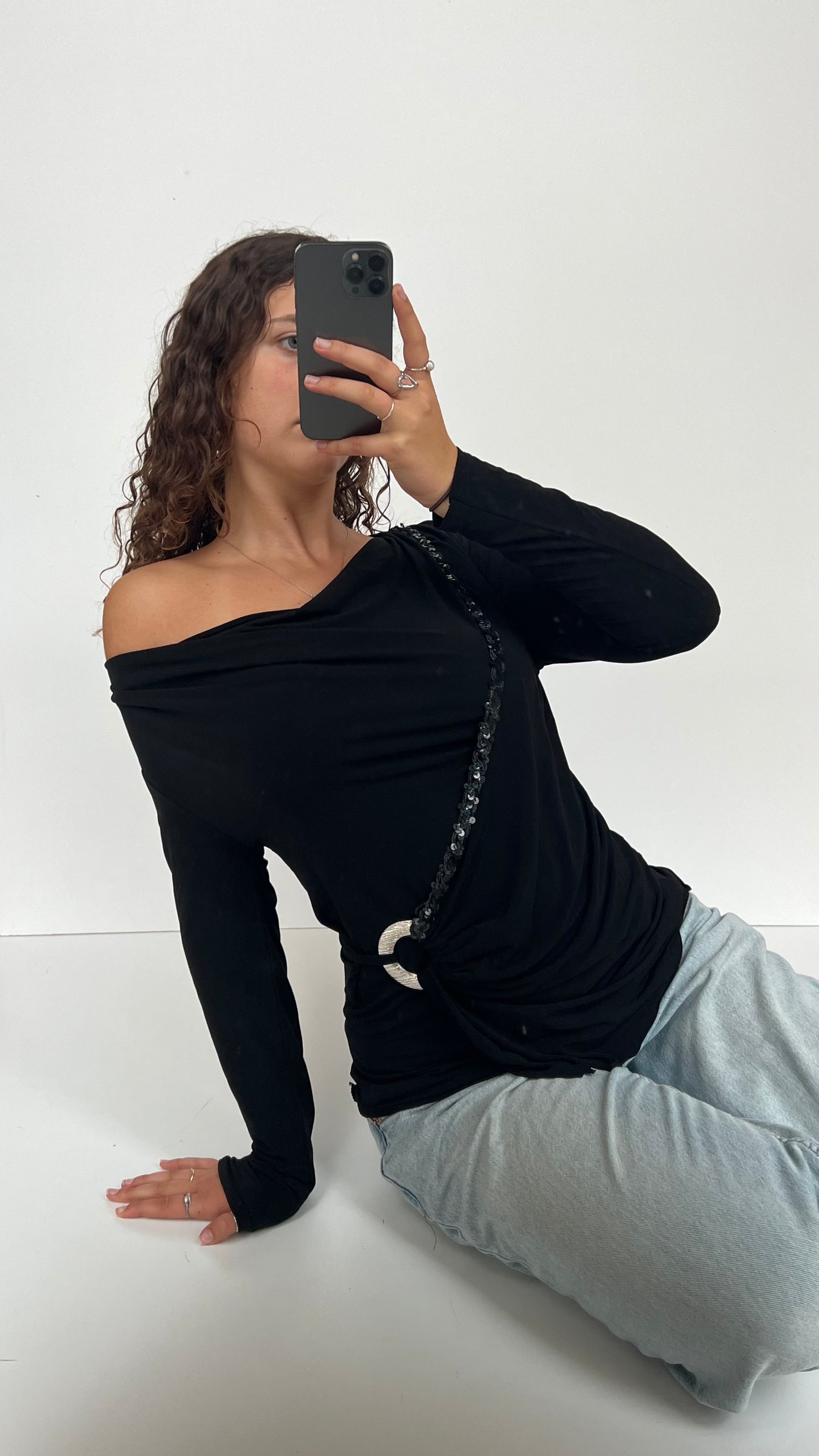 00s black sequin top- size L