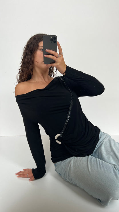 00s black sequin top- size L