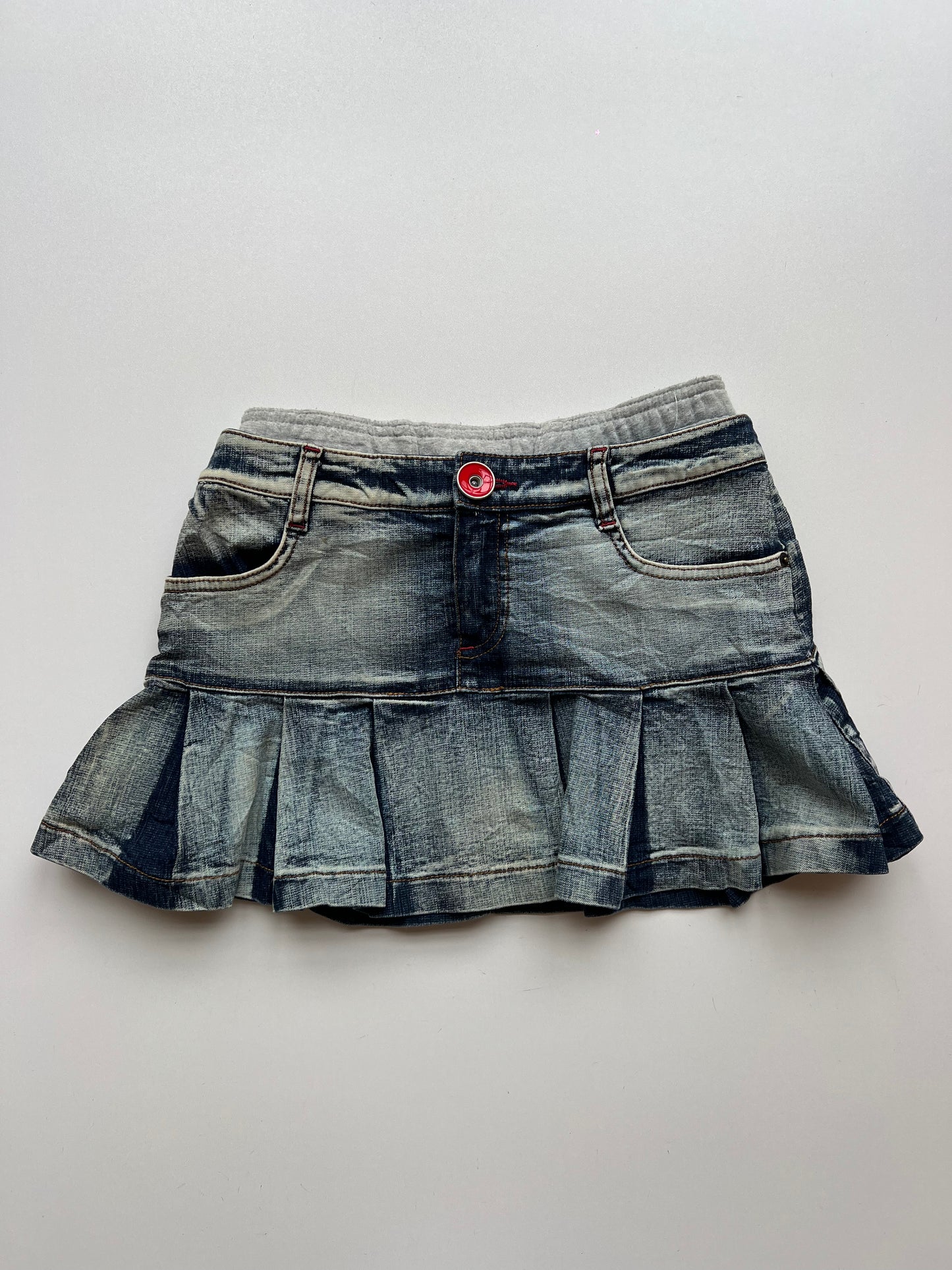 00s denim pleated grey mini skirt- size XS