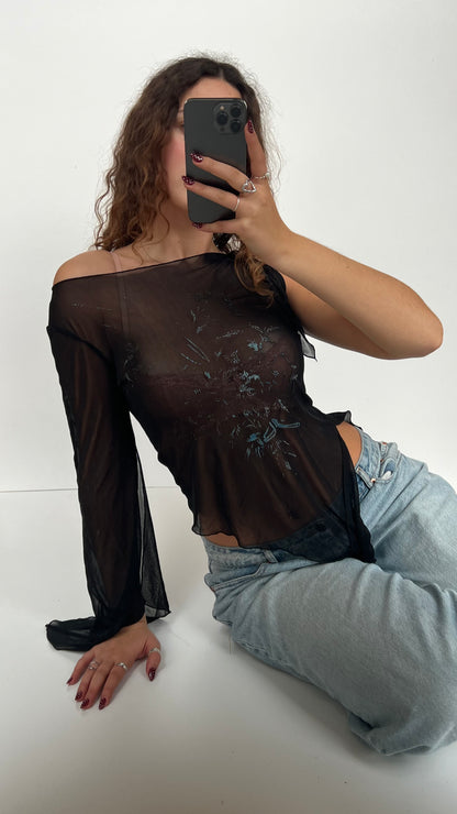 00s black mesh asymmetric top- size S/M