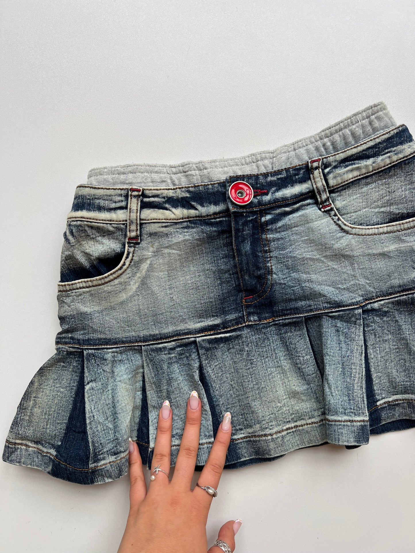 00s denim pleated grey mini skirt- size XS