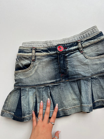 00s denim pleated grey mini skirt- size XS