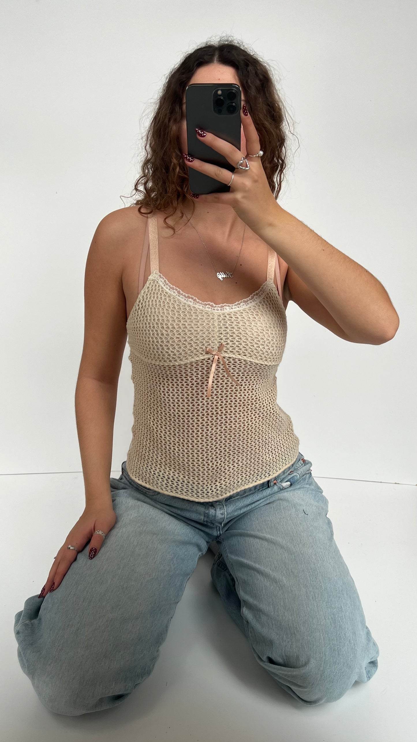 00s cream crochet cami- size S